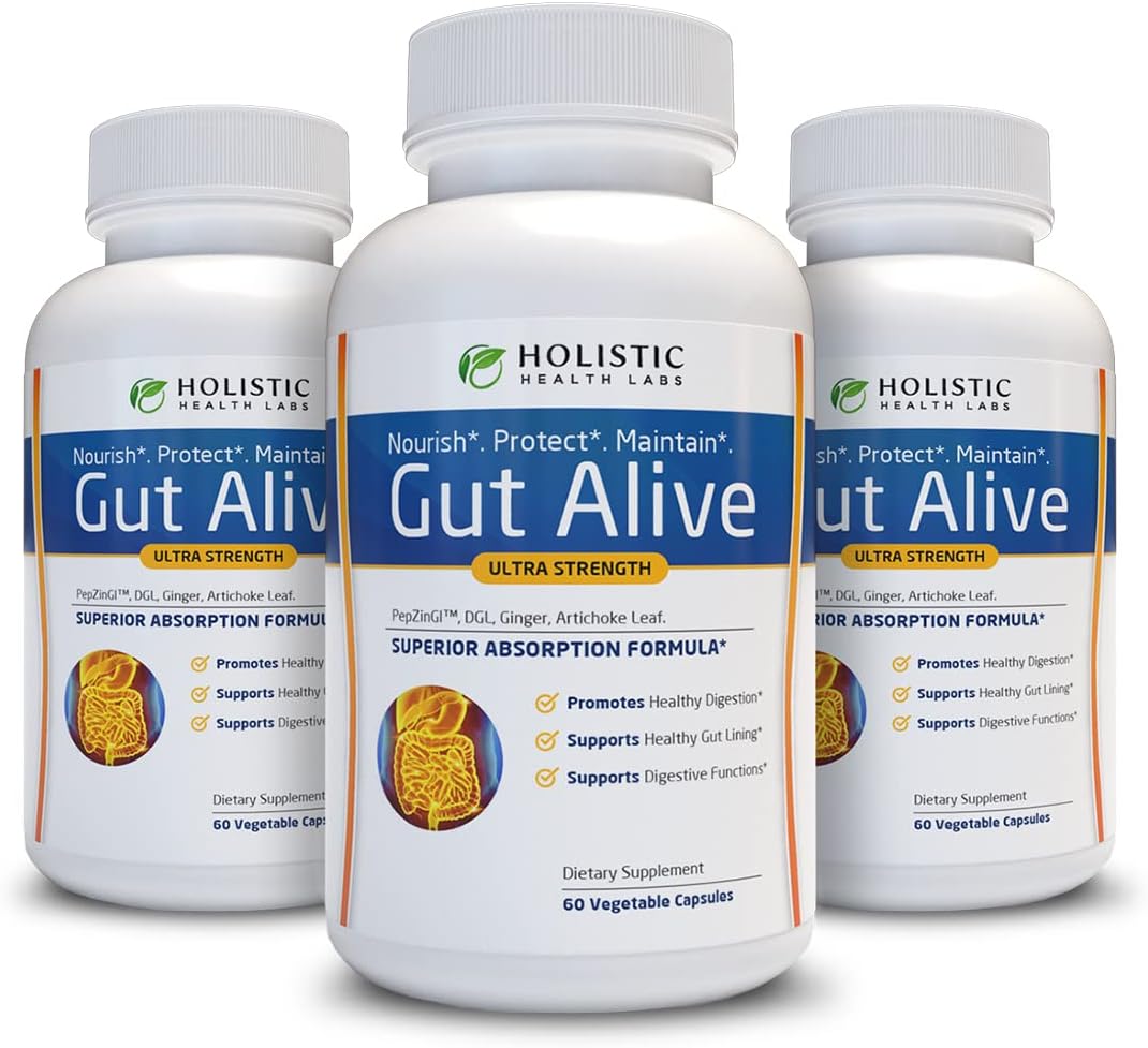 Holistic Health Labs Gut Alive - Apoyo Natural contra el Ardor, Indigestión e Hinchazón (60 Cápsulas)