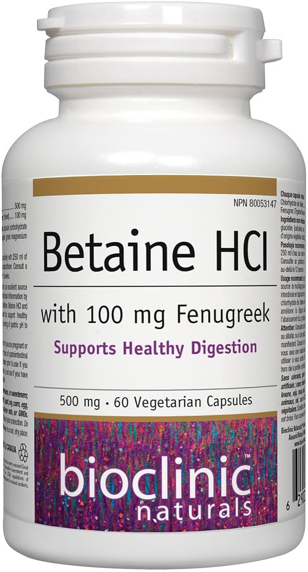 Bioclinic Naturals Betaine HCL con Fenogreco 60 Cápsulas Vegetales