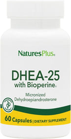 NaturesPlus DHEA-25 con Bioperina - 60 Cápsulas - Sin Gluten