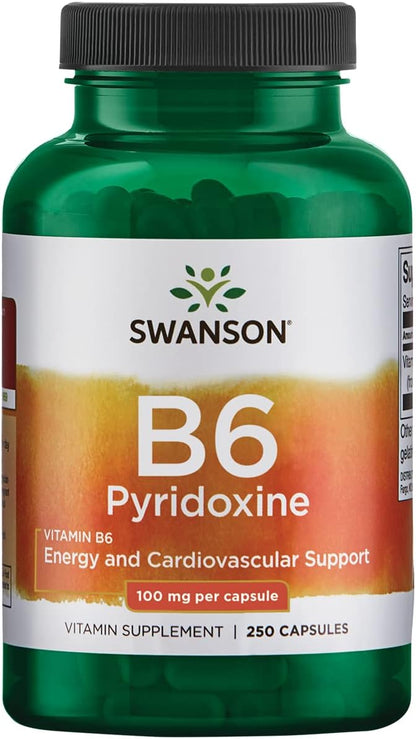 Swanson Vitamina B6 Piridoxina 100 mg – 250 Cápsulas – Image 1
