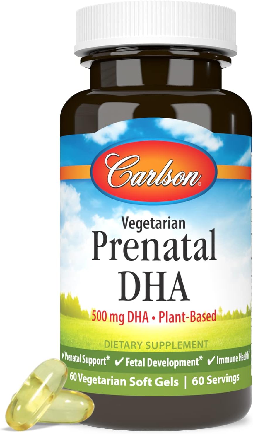 Carlson - DHA Prenatal Vegetariano, 500 mg DHA, De Origen Vegetal, Sostenible, 60 Cápsulas Blandas