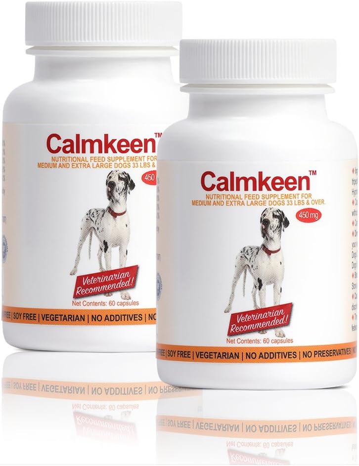 Calmkeen 450 mg 120 Cápsulas de Apoyo Conductual para Perros Grandes (15 kg y más) - Suplemento Calmante Natural con Proteína de Leche - Ayuda a tu Mascota a Sobrellevar Cambios y Estrés por Ruido - Sin Somnolencia - Sin Lactosa