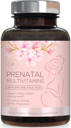 Vitaminas Prenatales con Ácido Fólico + Omega 3 DHA - 60 Cápsulas Blandas