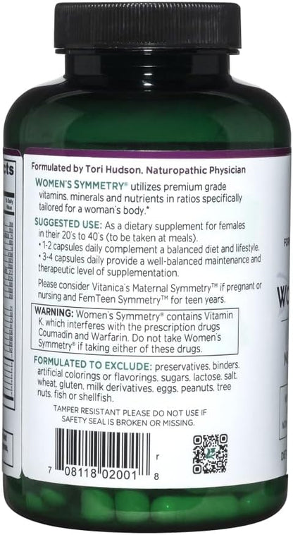 Vitanica Women's Symmetry, Multivitamínico Diario de Alta Potencia para Mujeres, Vegano, 180 Cápsulas – Image 3