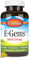 Carlson E-Gems 200 UI (134 mg), Vitamina E de Origen Natural, 250 Cápsulas Blandas