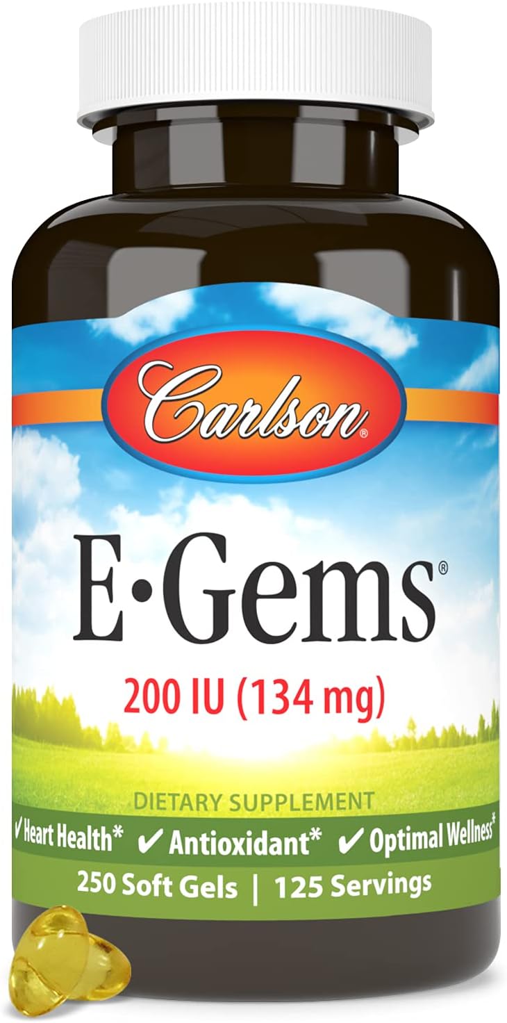 Carlson E-Gems 200 UI (134 mg), Vitamina E de Origen Natural, 250 Cápsulas Blandas