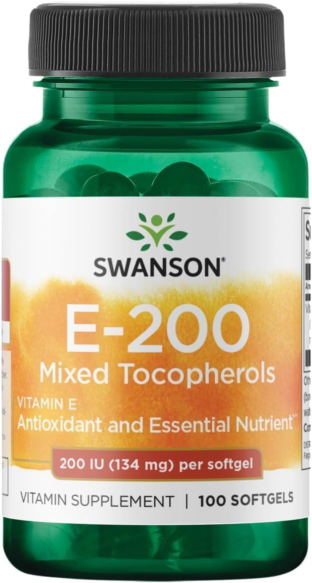 Swanson Vitamina E con Tocoferoles Mixtos 200 UI (134 mg), 100 Cápsulas Blandas