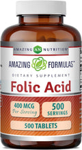 Amazing Formulas Ácido Fólico (Vitamina B9) 400 mcg - 500 Comprimidos