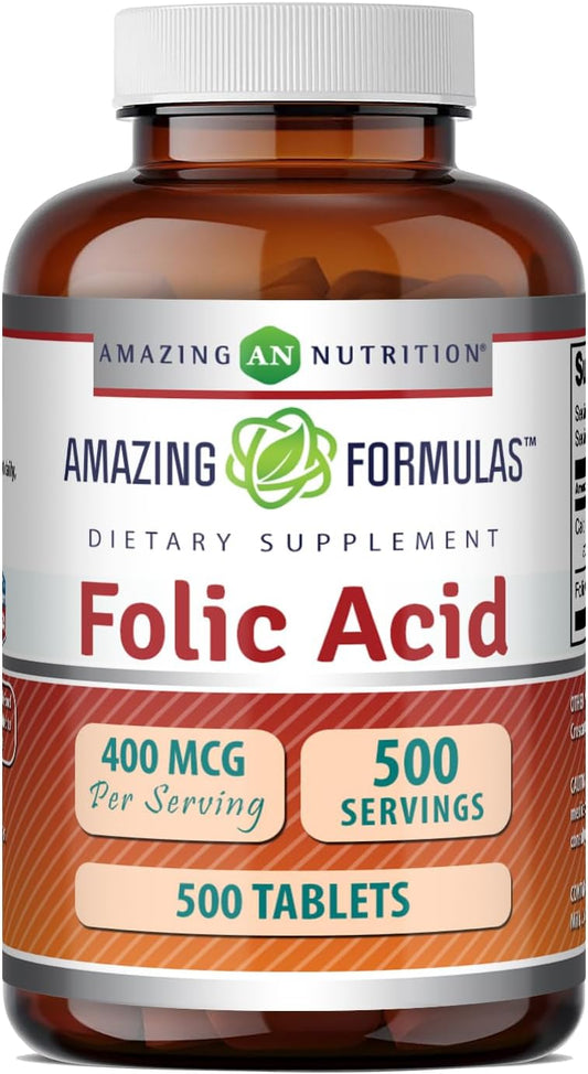 Amazing Formulas Ácido Fólico (Vitamina B9) 400 mcg - 500 Comprimidos