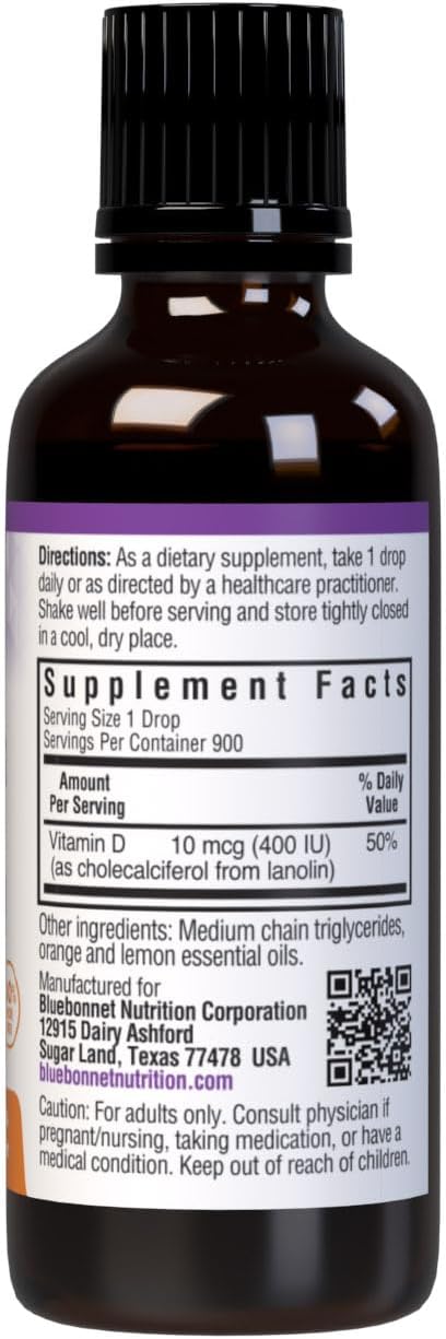 Bluebonnet Gotas Líquidas de Vitamina D3 400 UI, Cítrico, 30 ml