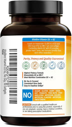 Vitalibre Vitamina D3 K2, 10000 UI D3 / 200 mcg K2 MK7, 90 Cápsulas Blandas