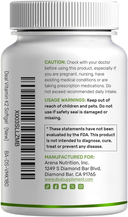 DEAL SUPPLEMENT Vitamina K2 MK-7 200mcg, 240 – La vitamina K contribuye a la coagulación sanguínea normal. – Image 6