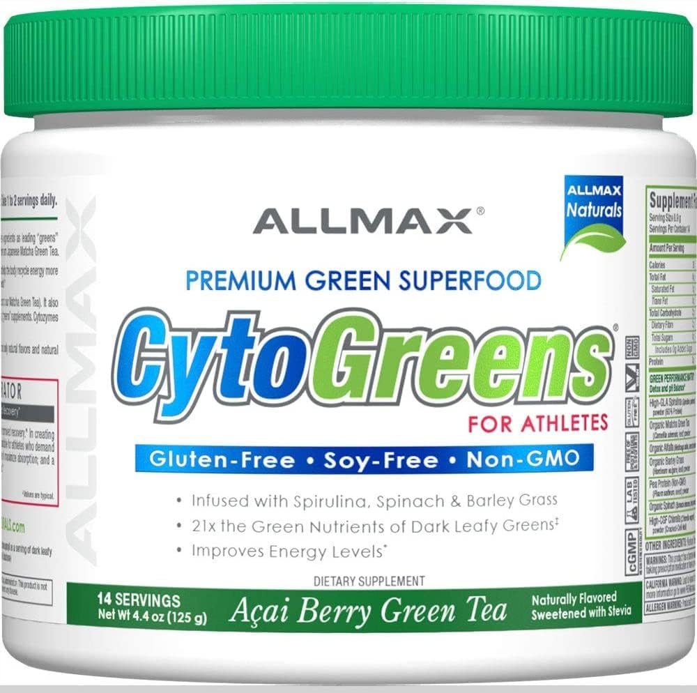 ALLMAX CytoGreens Super Greens Powder, Acai Berry Green Tea, 14 Servicios
