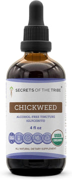 Secrets of the Tribe Chickweed USDA Orgánico | Extracto sin Alcohol, Gotas Herbales de Alta Potencia | Hecho con 100% de Chickweed Orgánico Certificado (Stellaria Media) Dried Herb (2 oz)