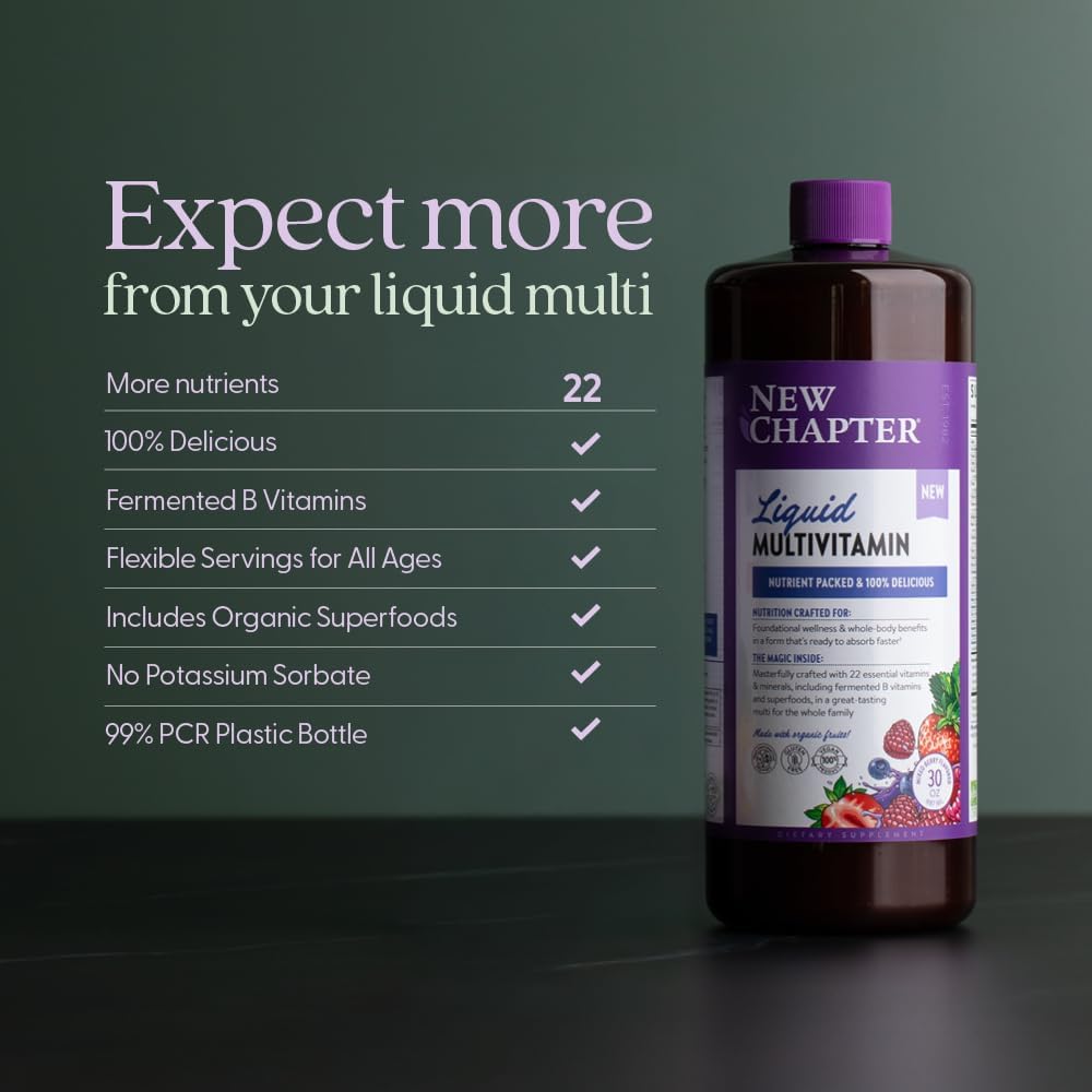 New Chapter Multivitamínico Líquido con Minerales - 22 Vitaminas Esenciales - Sabor a Bayas Mixtas - 887 ml (30 oz)