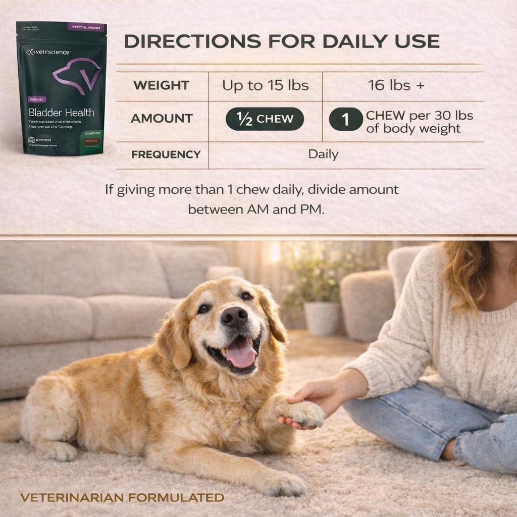 VetriScience Bladder Health Chews for Dogs - Bladder Control and Urinary Support Supplement, Chicken Flavor, 60 Count