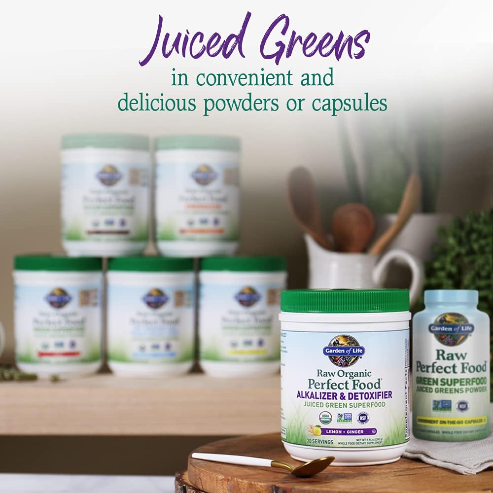 Garden of Life Raw Organic Perfect Food Alkalizer y Detoxifier, Sabor Limón Jengibre, Polvo Superfood, 30 Porciones