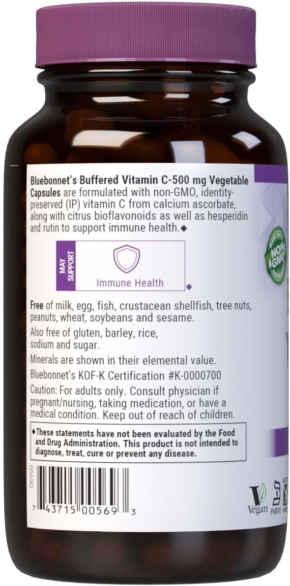 BlueBonnet Vitamina C Tamponada 500 mg – 180 Cápsulas Vegetales