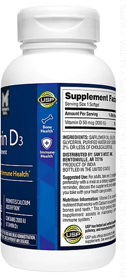 Members Mark Vitamina D3 2000 UI (50 mcg) - 400 Cápsulas Blandas