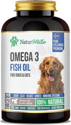 NaturPAWS Omega 3 para Perros y Gatos - 1000 mg de DHA y EPA - Apoya Piel, Pelaje, Articulaciones, Corazón y Sistema Inmunológico - 180 Cápsulas Blandas