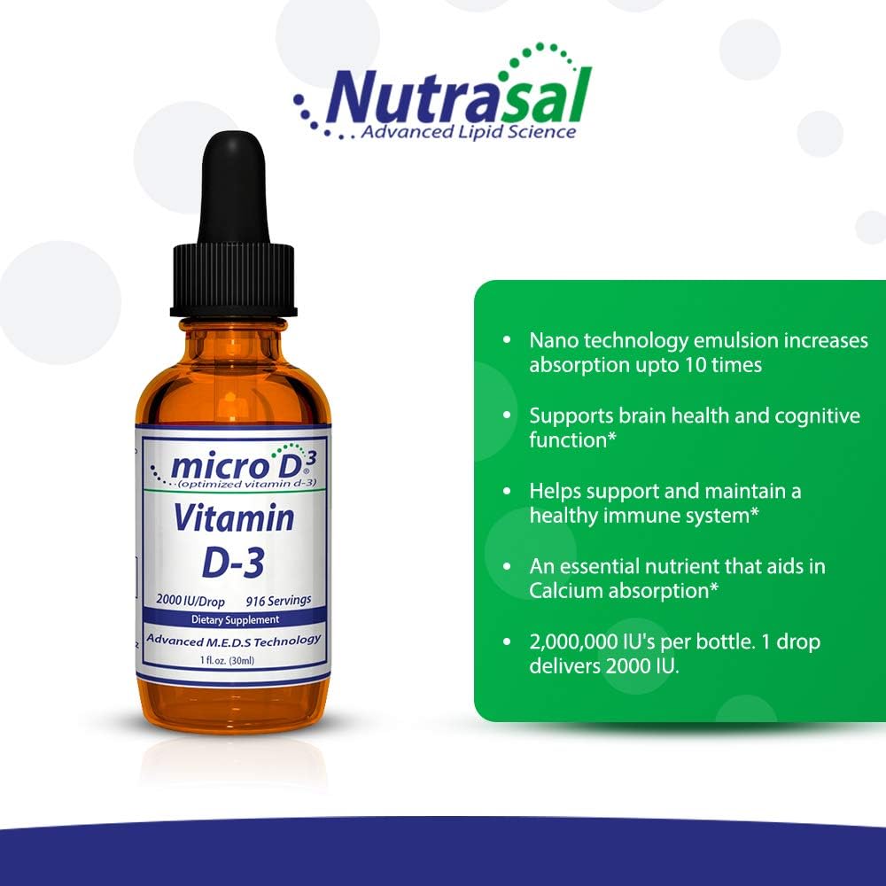 Nutrasal Micro D3 - Gotas de Vitamina D3, Alta Concentración (2 millones UI), 30 ml