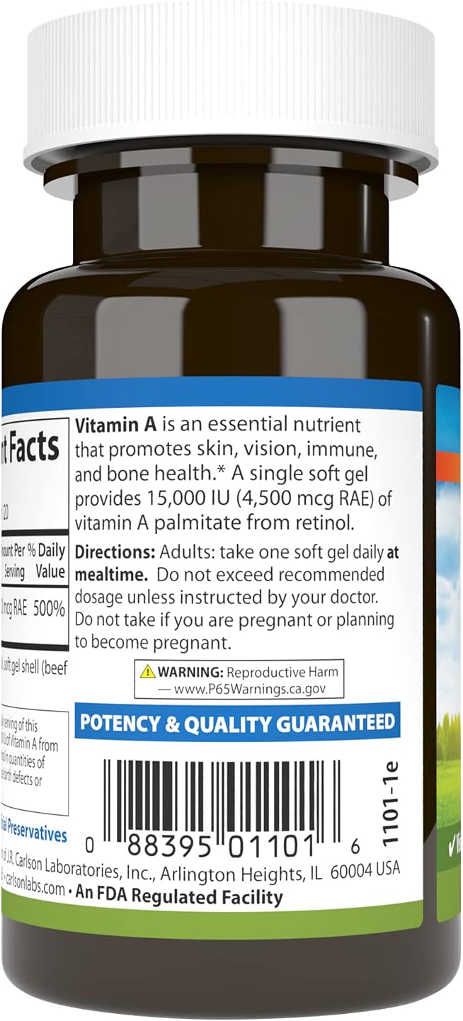 Carlson - Vitamin A, 15000 IU Palmitate (4500 mcg RAE), Eye and Skin Health, 120 Soft Gels