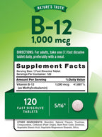 Nature's Truth Vitamina B-12 Metilcobalamina 1000 mcg, Comprimidos de Disolución Rápida, Sabor Natural a Bayas, 120 Comprimidos (Pack de 3)