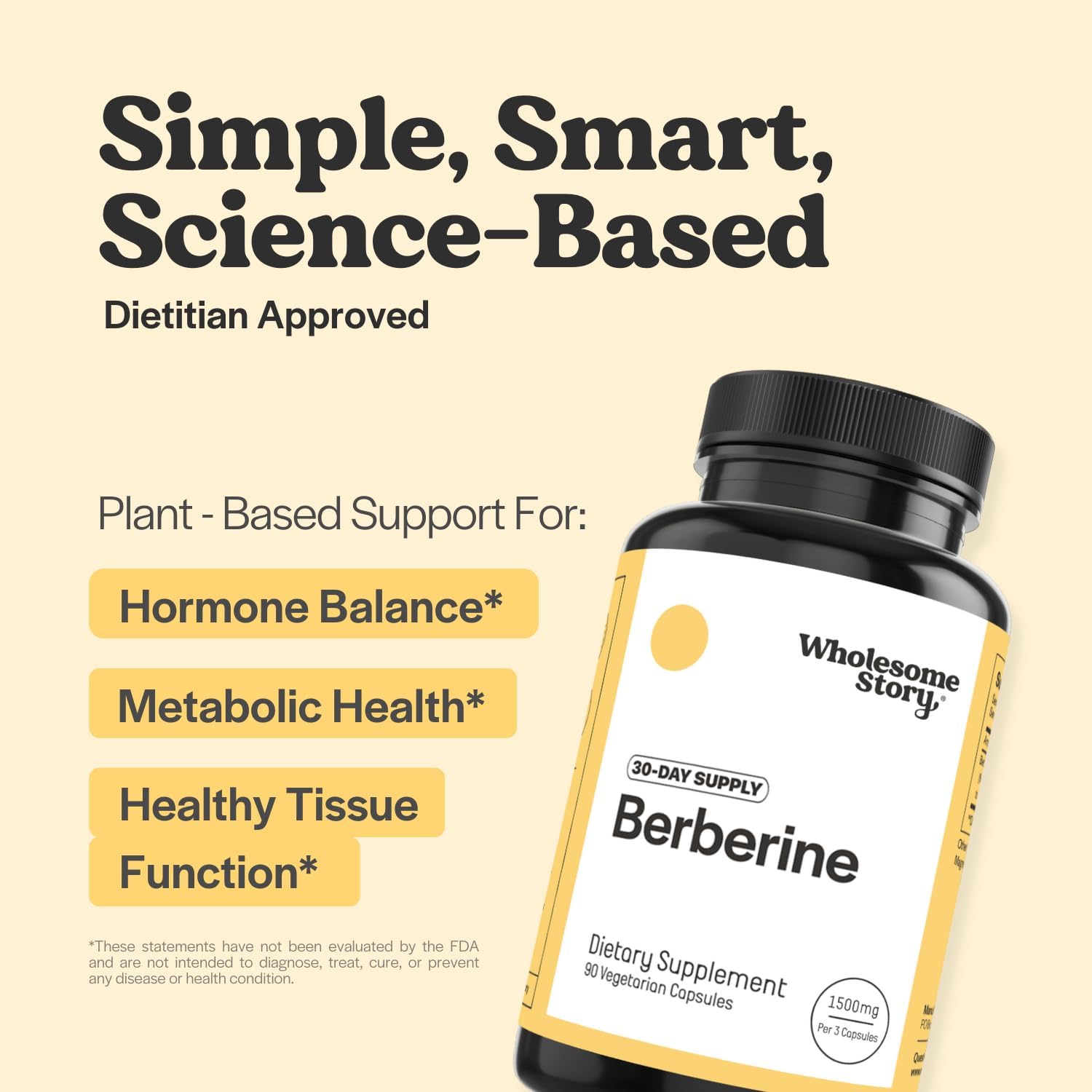 Wholesome Story Berberina 1500mg - 90 Cápsulas de Berberina HCL con 97% de Pureza Estandarizada