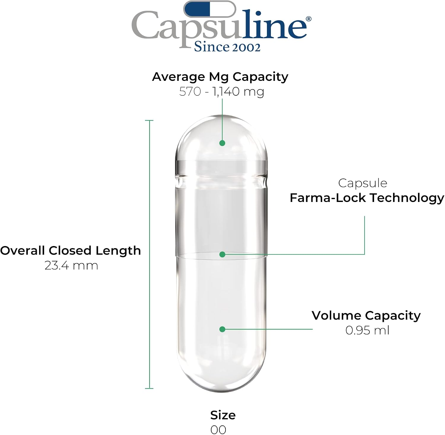 Capsuline Cápsulas Veganas Vacías Tamaño 00 - 1000 Unidades | Vegetarianas, Kosher, Sin OGM y Certificación Halal