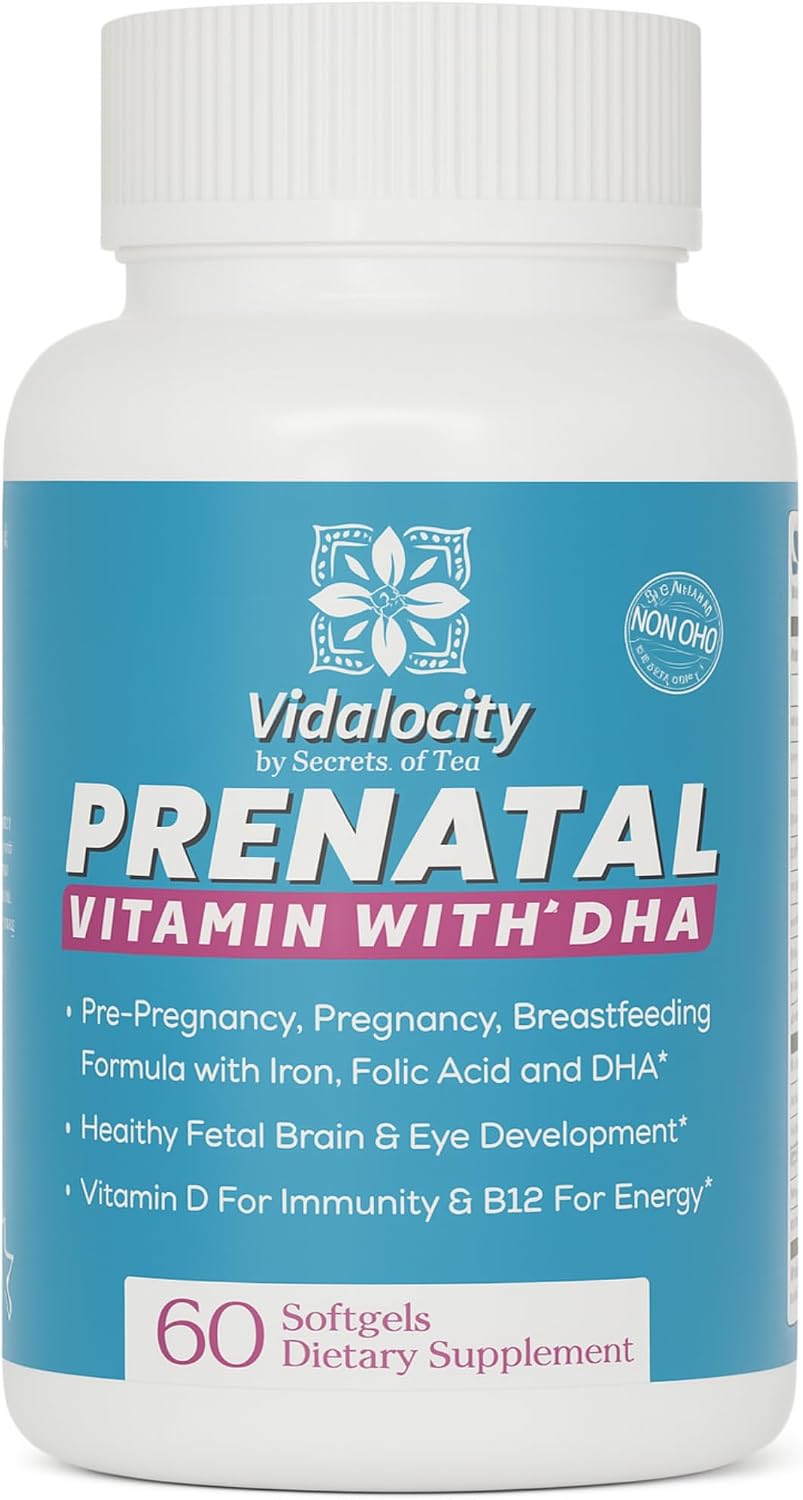 Vidalocity Vitaminas Prenatales para Mujeres, Multivitamínico en Cápsulas: Omega 3 (EPA/DHA), Magnesio, Folato, Vitamina D3, C, B12, B6, A, K y Zinc, 60 Cápsulas (Suministro para 60 Días)