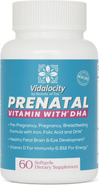 Vidalocity Vitaminas Prenatales para Mujeres, Multivitamínico en Cápsulas: Omega 3 (EPA/DHA), Magnesio, Folato, Vitamina D3, C, B12, B6, A, K y Zinc, 60 Cápsulas (Suministro para 60 Días)