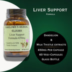Barlowe's Herbal Elixirs Fórmula de Apoyo Hepático - Extracto de Diente de León y Cardo Mariano, 650mg, 60 Cápsulas Veganas