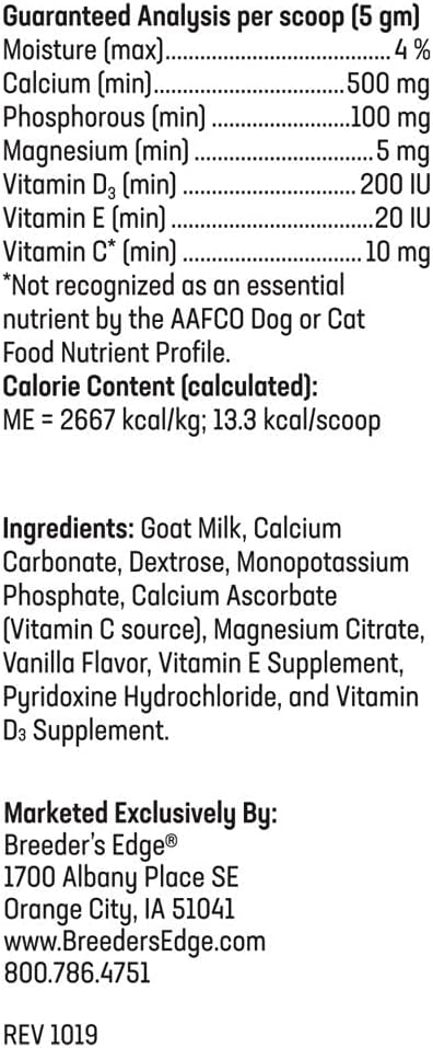 Breeder’s Edge Oral Cal Plus Powder, Calcio y Vitamina D₃ para Perros y Gatos Lactantes, 1 kg