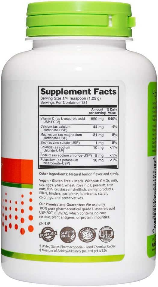 NutriBiotic Electro-C, Vitamina C y Electrolitos en Polvo, Sabor Limón, 227 g