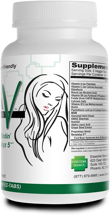 Essential Source Bonita V - Vitaminas Veganas para Cabello, Piel y Uñas con Biotina - 180 Comprimidos