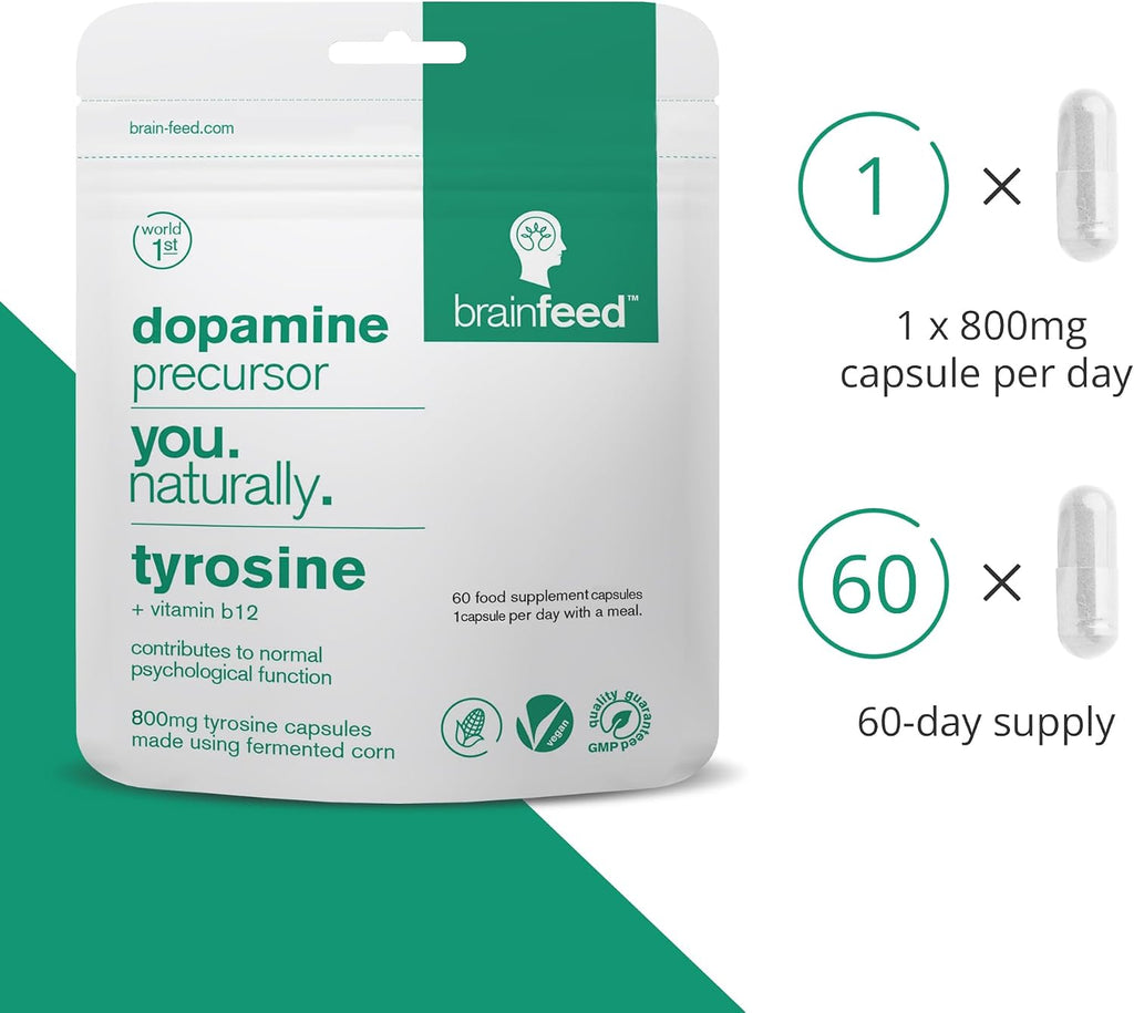 brain feed Suplemento de L-Tirosina 800mg, 60 Cápsulas Veganas