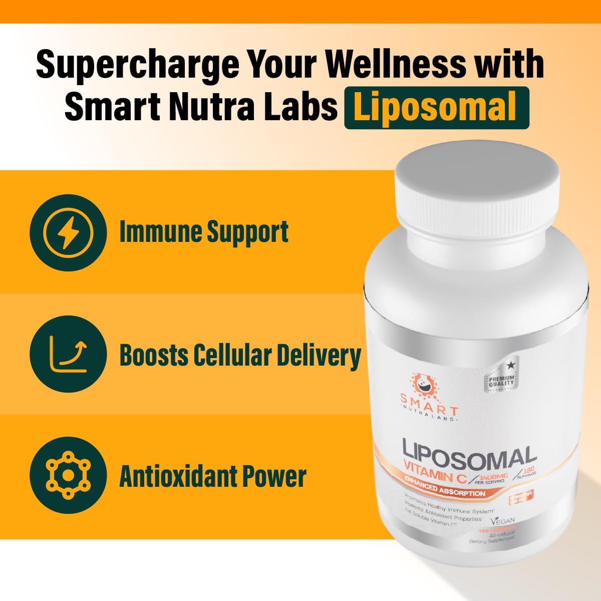 Liposomal Vitamin C 1400mg, 180 Cápsulas Veganas - Smart Nutra Labs