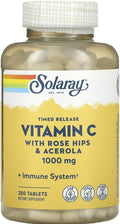 SOLARAY Vitamina C de Liberación Prolongada con Escaramujo y Acerola, 1.000 mg, 250 Comprimidos