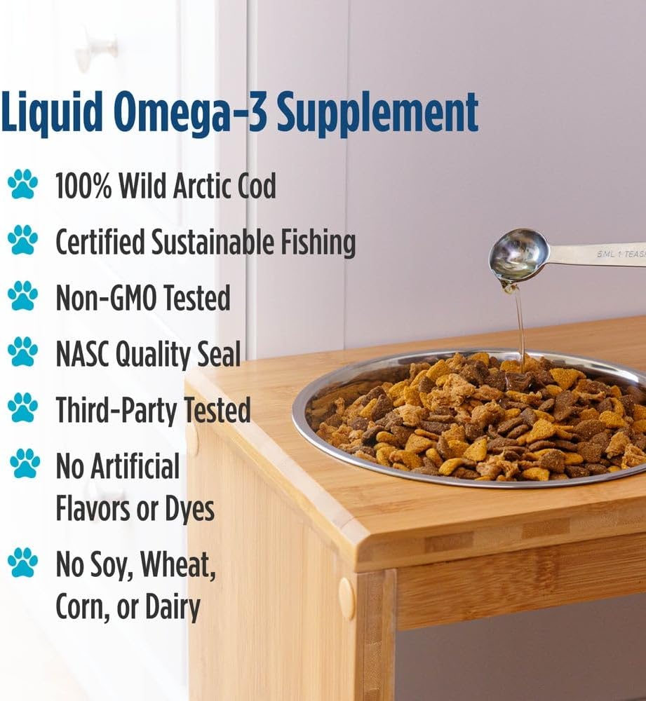 Nordic Naturals Pet Cod Liver Oil, Sin Sabor - 473 ml - 1048 mg de Omega-3 por Cucharadita - Aceite de Pescado para Perros con EPA y DHA