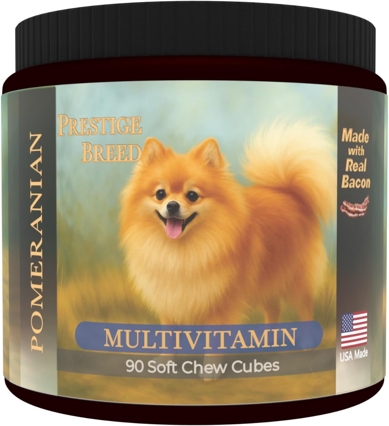 Prestige Breed Multivitamínicos para Perros Pomerania, Nutrición Equilibrada, 90 Masticables con Sabor a Bacon