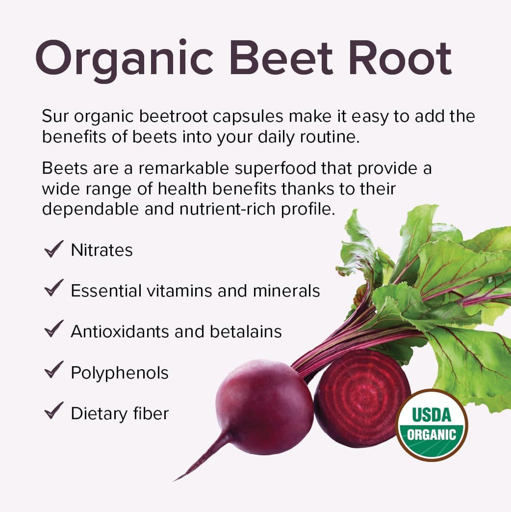 Sur Organic Beet Root Capsules 1000mg - Suplemento de remolacha ecológica (120 cápsulas)