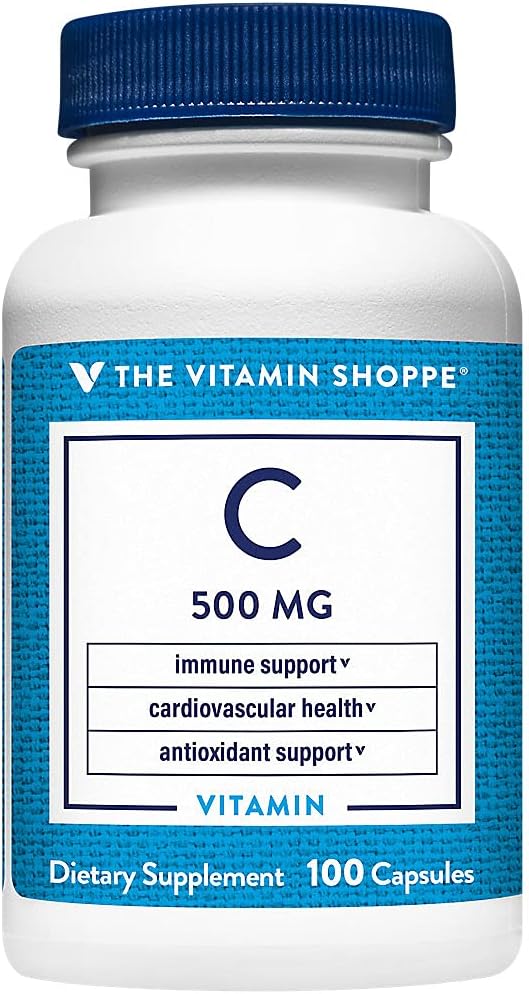 The Vitamin Shoppe Vitamina C 500 mg – Apoyo inmunológico, protección antioxidante y formación de colágeno (100 cápsulas)