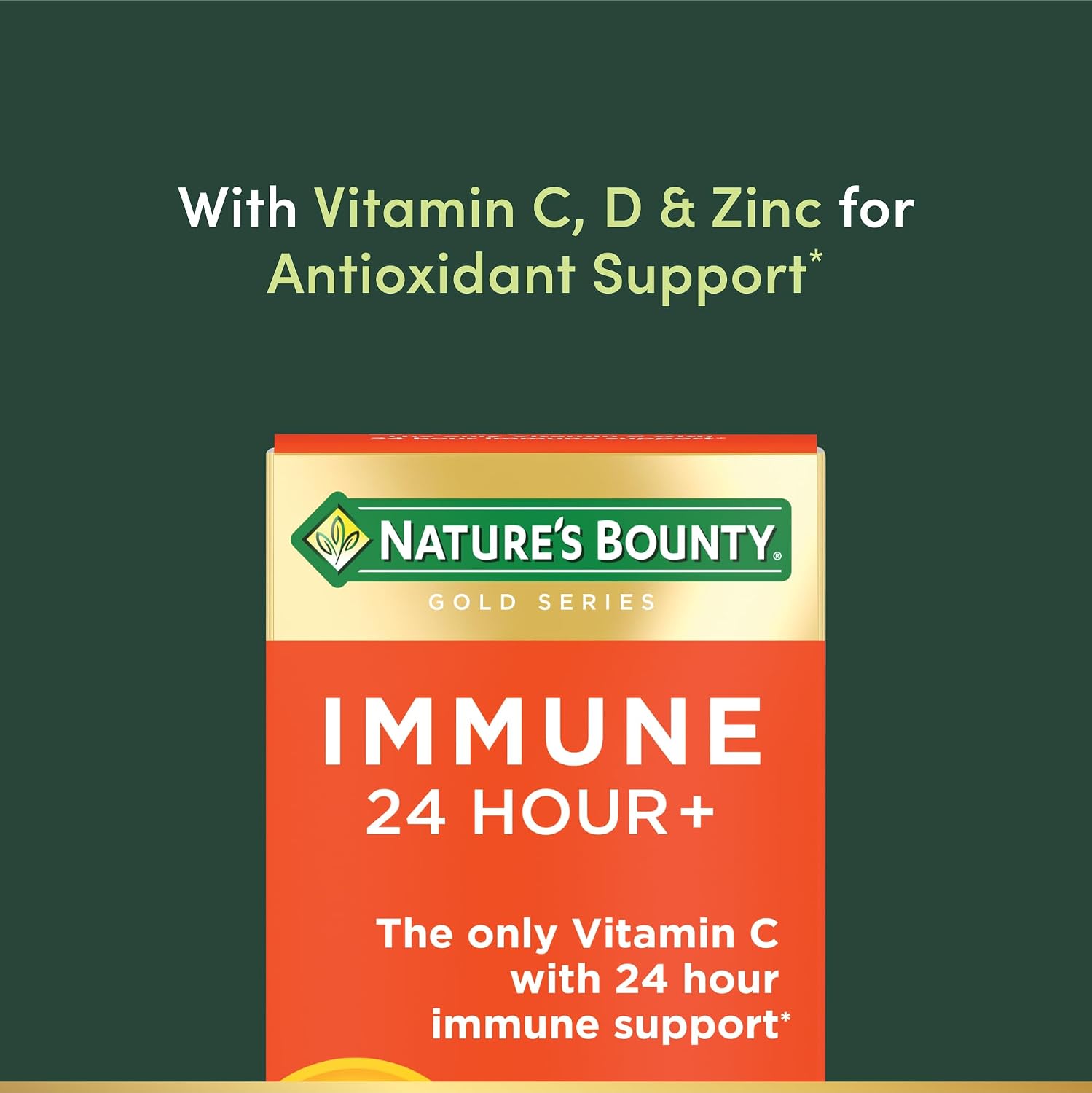Nature's Bounty Immune 24 Hour +, Vitamina C con Ester-C, 1000 mg, Vitamina D y Zinc, Cápsulas Blandas, 50 Unidades