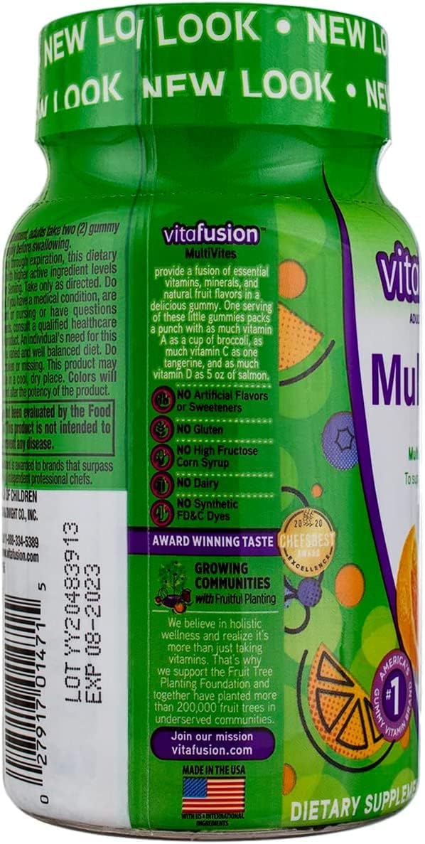 Vitafusion MultiVites Gominolas Multivitamínicas para Adultos, Sabores Berry, Melocotón y Naranja - 70 gominolas, Pack de 2