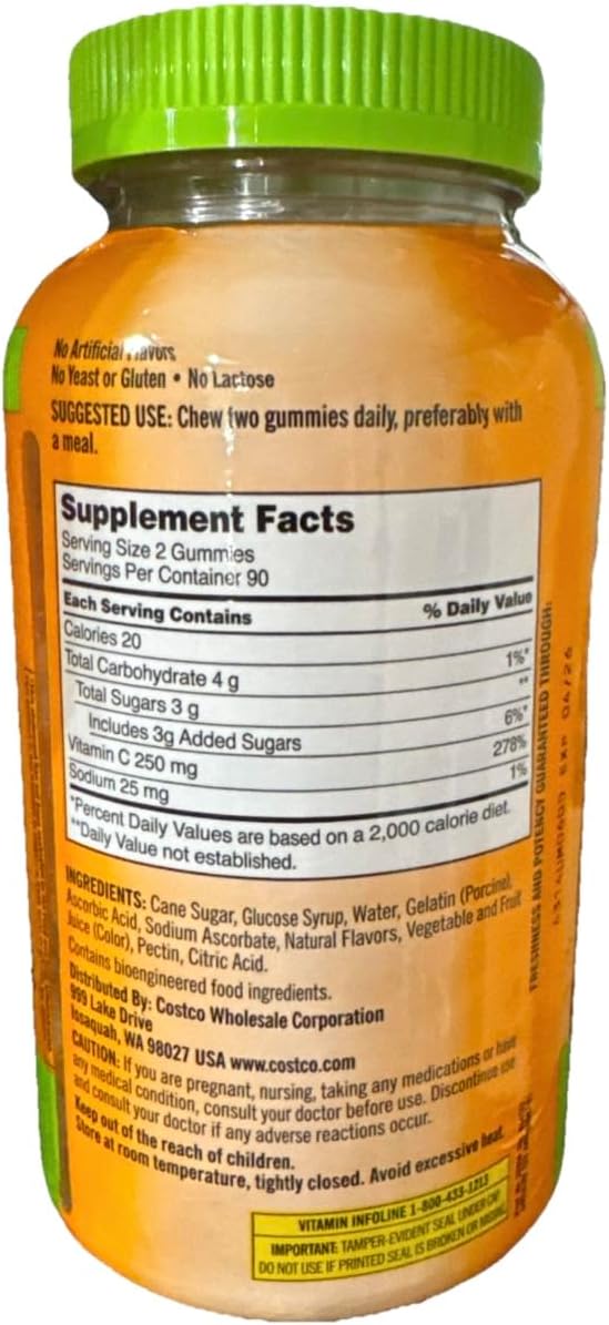 Kirkland Signature Gominolas de Vitamina C para Adultos 250 mg, 180 unidades