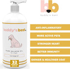 Aceite de Salmón para Perros y Gatos – Suplemento Omega 3 con EPA y DHA | 100% Aceite de Pescado Noruego | Sin Olor, Grado Humano | Apoyo para Piel, Pelaje y Articulaciones | 946 ml | Buddy’s Best