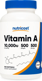 Nutricost Vitamina A 10.000 UI, 500 Cápsulas Blandas (2 Botellas)