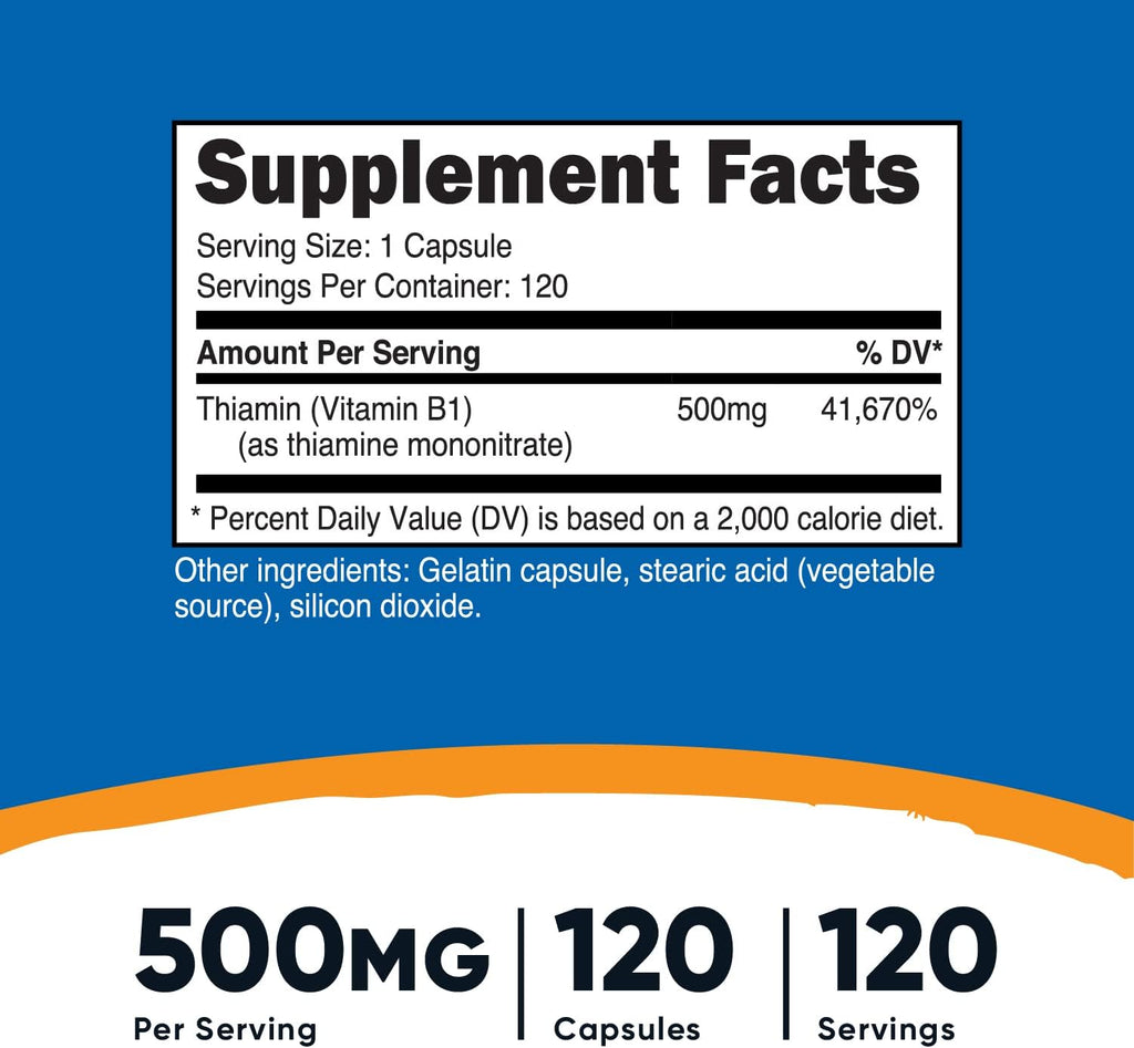 Nutricost Vitamina B1 (Tiamina) 500mg, 120 Cápsulas (Paquete de 3)