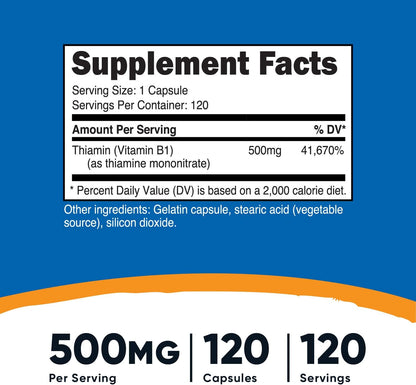 Nutricost Vitamina B1 (Tiamina) 500mg, 120 Cápsulas (Pack de 3) – Image 2