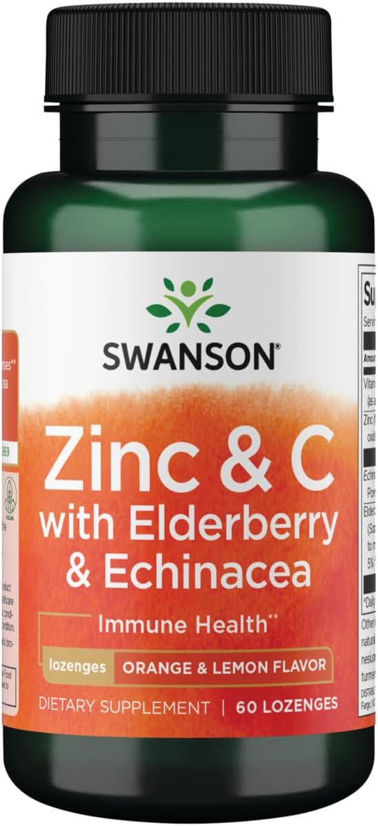 Swanson Zinc & C Lozenges con Saúco y Equinácea - Sabor Naranja y Limón (60 comprimidos)